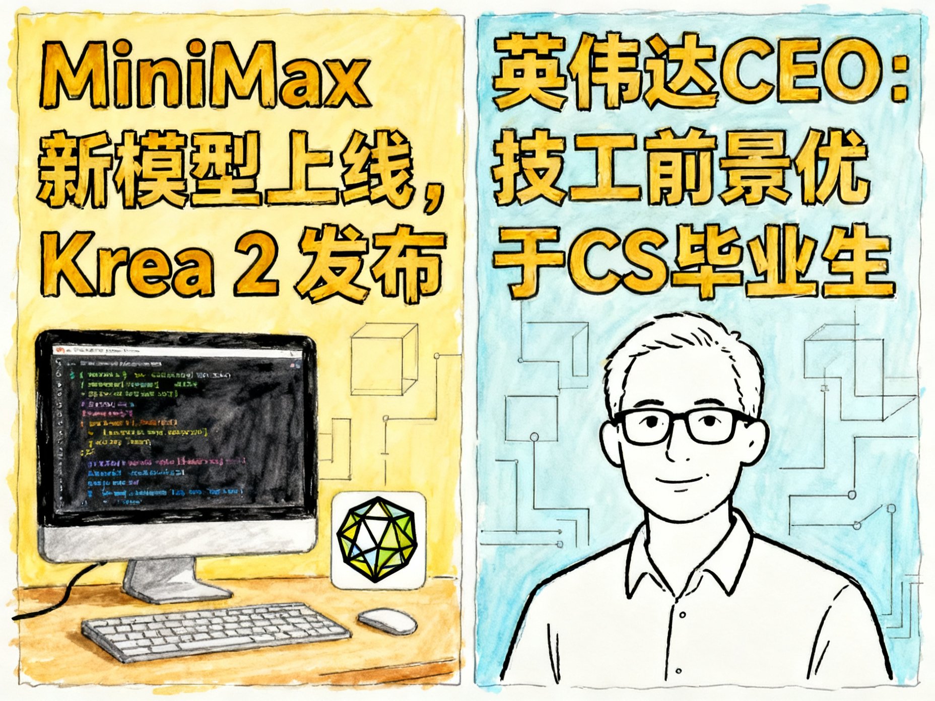 MiniMax新模型上线，Krea 2发布<br>英伟达CEO：技工前景优于CS毕业生