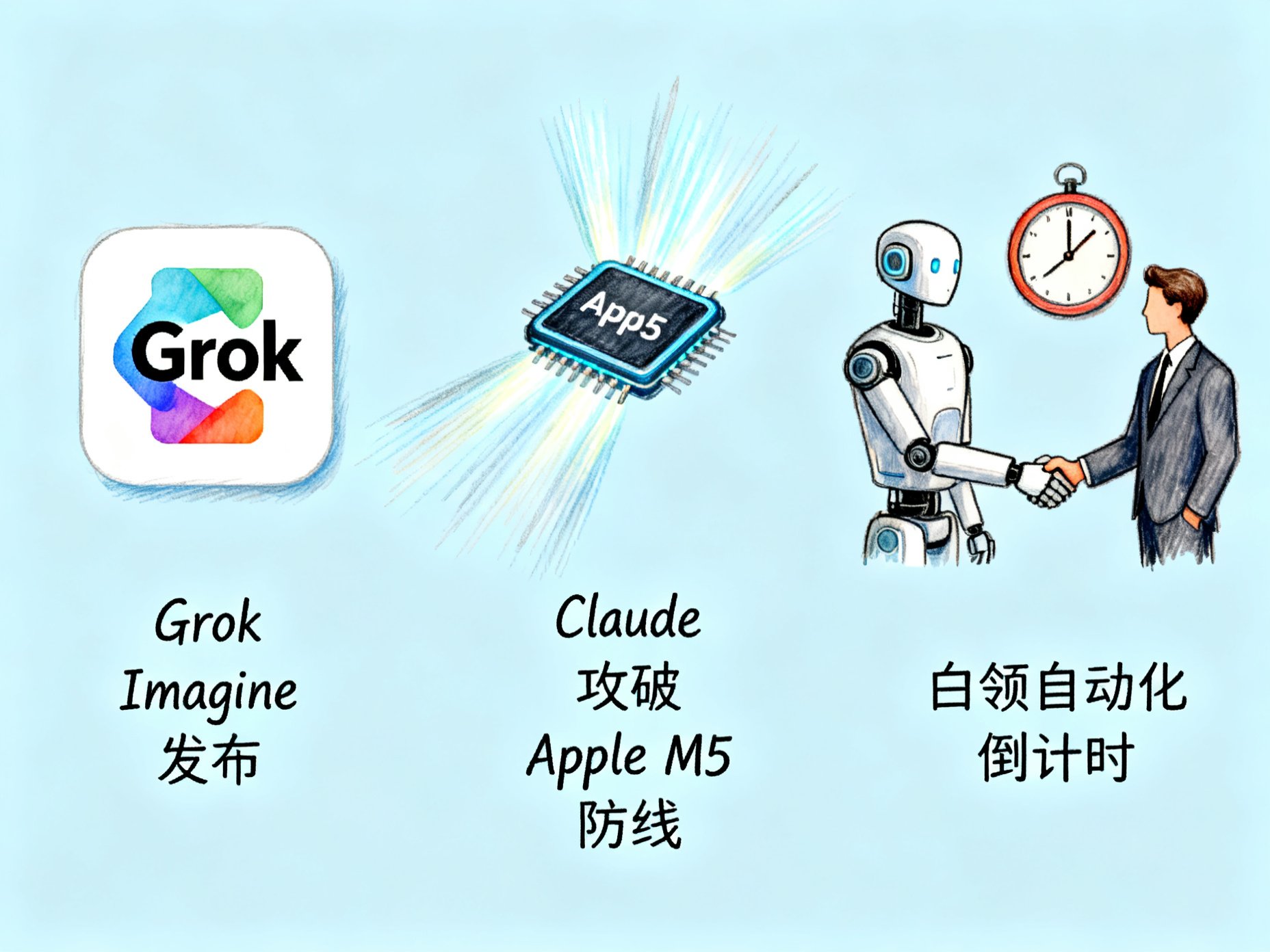 AI行业日报：Grok Imagine 发布、Claude 攻破 Apple M5 防线、白领自动化倒计时
