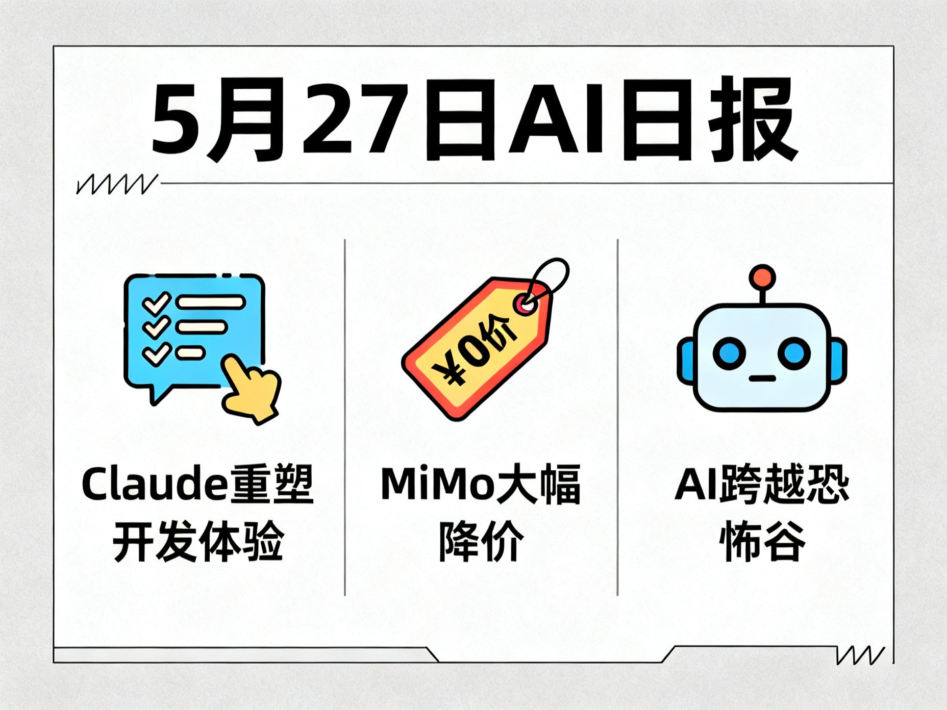5月27日 AI 日报：Claude重塑开发体验，MiMo大幅降价，AI跨越恐怖谷